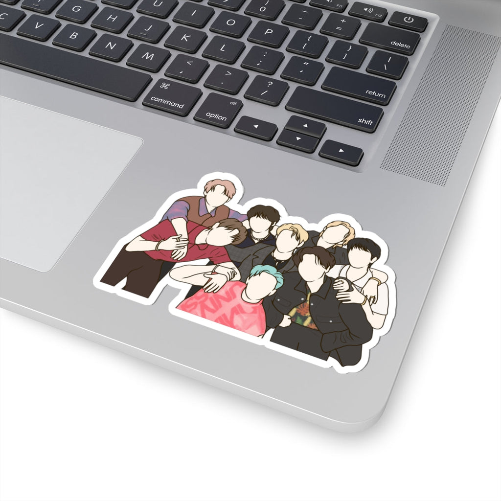 Stray Kids fanart kiss-cut sticker on laptop – illustrated group design for Kpop fans and STAYs