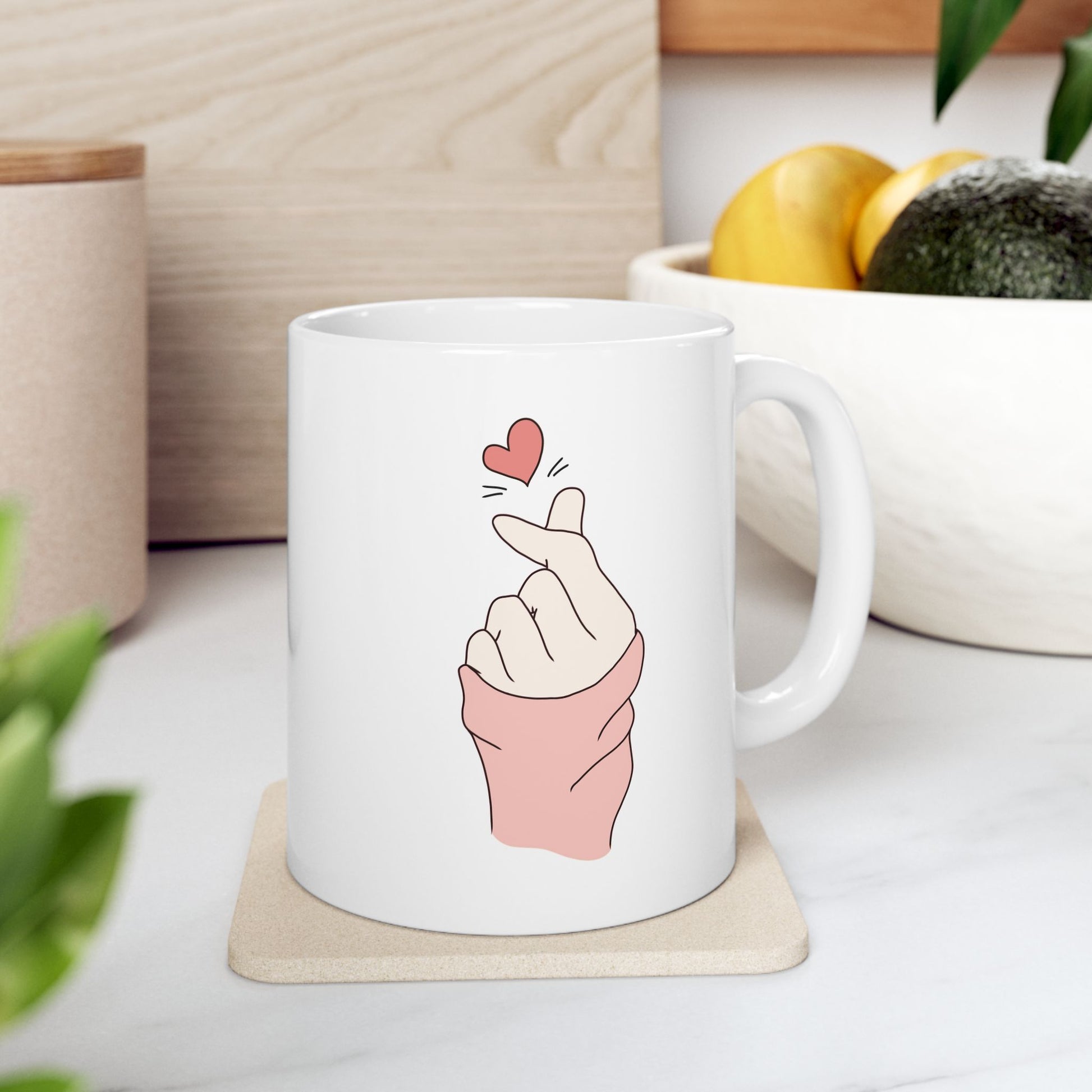 Kpop Logo Mug with Korean Heart – 11oz & 15oz Glossy Fan Gift