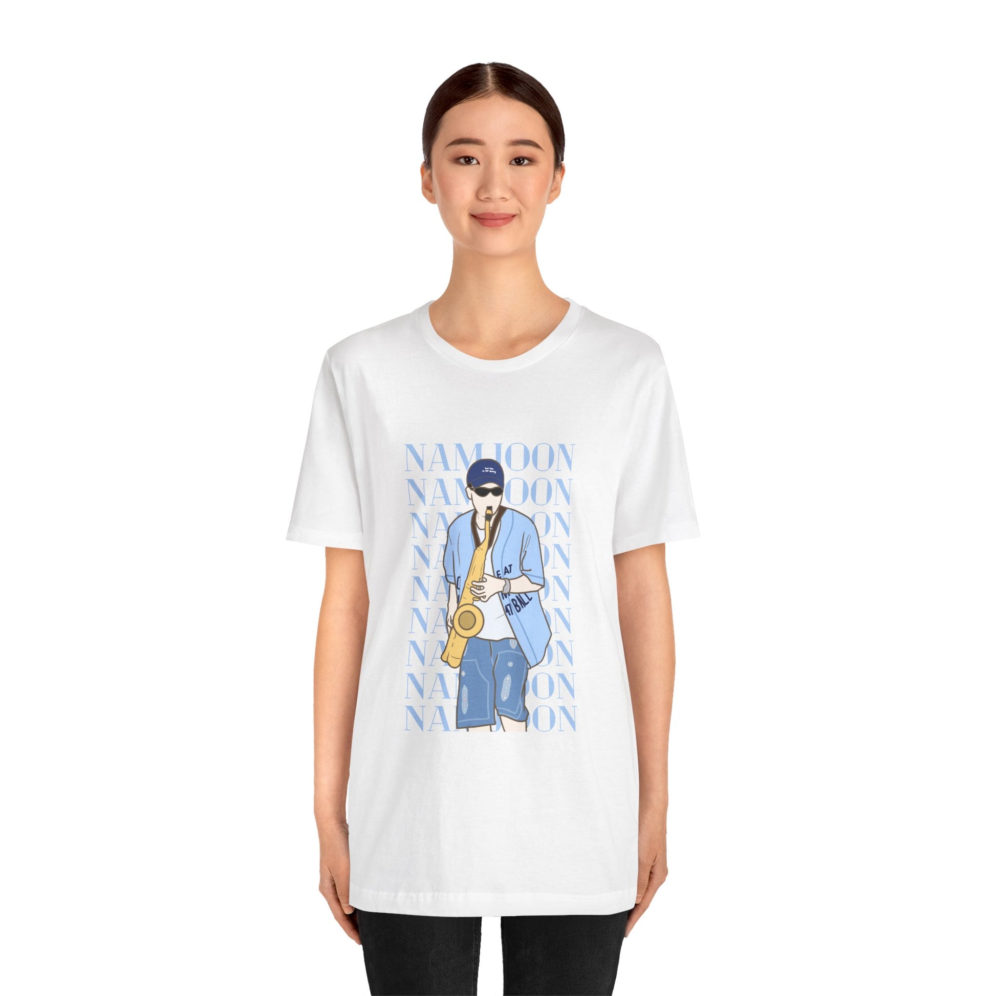 Playful RM Saxophone Kpop T-Shirt – Funny Namjoon Fan Tee for ARMY and Kpop Lovers