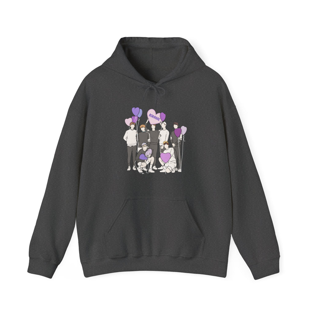 Borahae-Inspired Kpop Hoodie – Purple Love Hooded Sweatshirt for ARMY and Korean Pop Fans