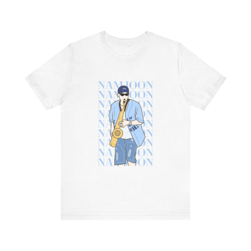 Playful RM Saxophone Kpop T-Shirt – Funny Namjoon Fan Tee for ARMY and Kpop Lovers