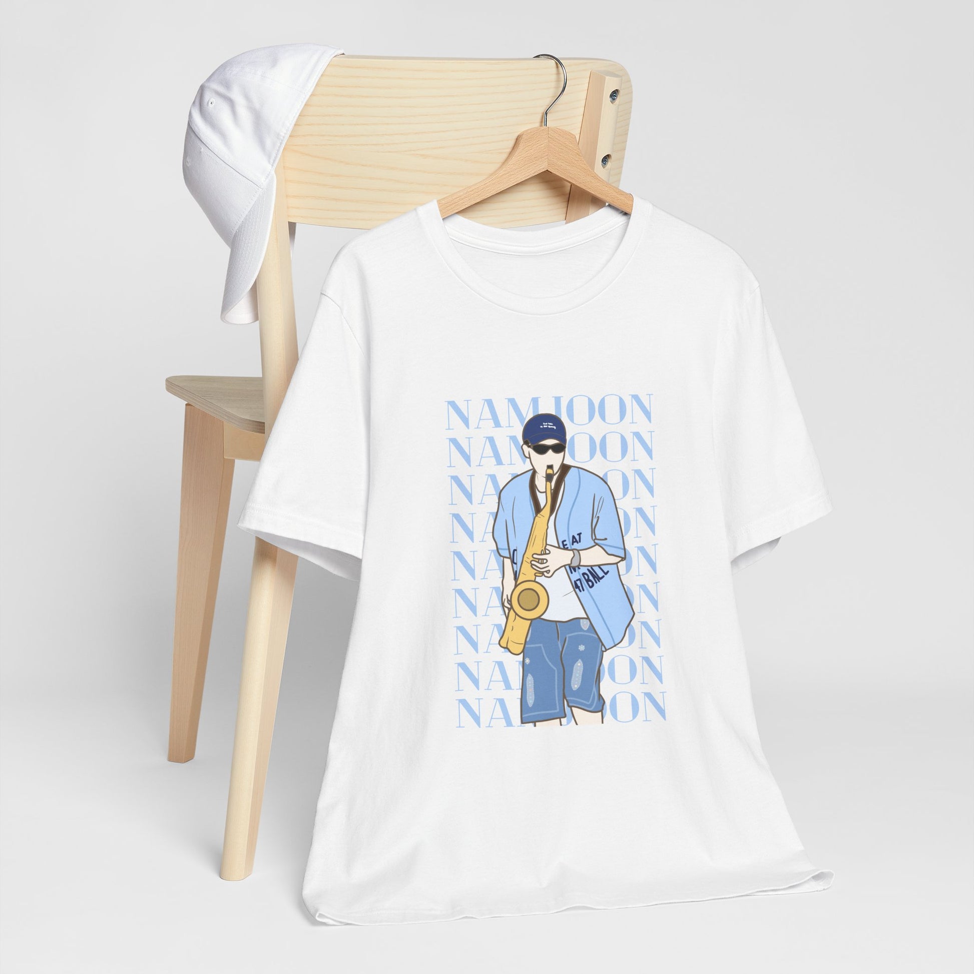 Playful RM Saxophone Kpop T-Shirt – Funny Namjoon Fan Tee for ARMY and Kpop Lovers