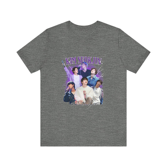Gray Seokjin fan t-shirt with vibrant graphic design featuring Kim Seokjin from BTS